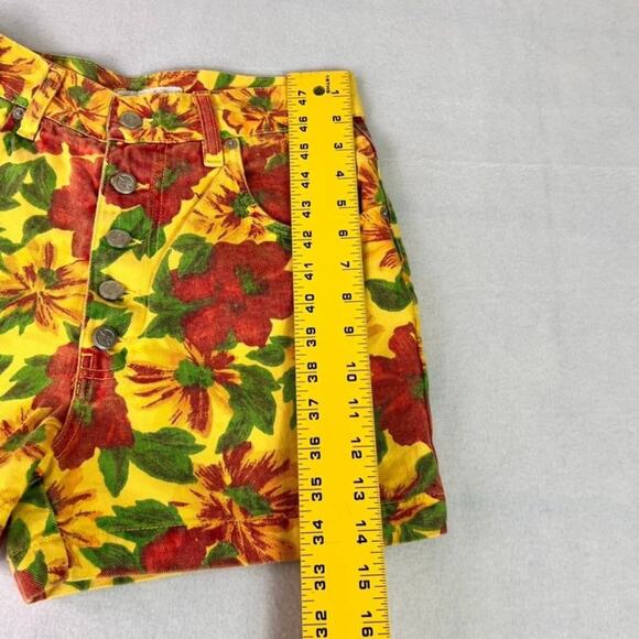 No Excuses Shorts Womens 26 High Waisted Floral Denim Button Fly Vintage 90s - Picture 7 of 13